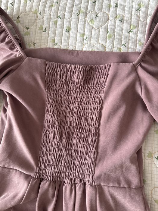 Платье личи с длинными рукавами (цвет пудра)