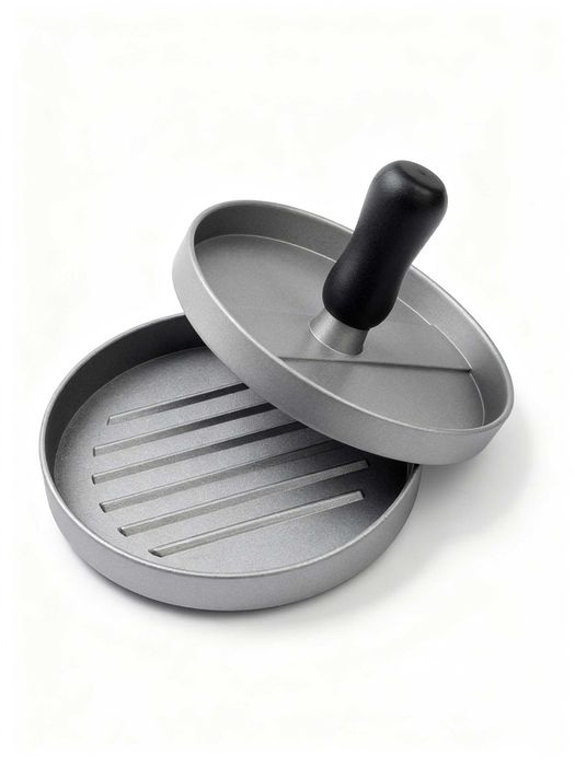Presa hamburger aluminiu 11 x 8 cm forma burgeri cu maner ergonomic