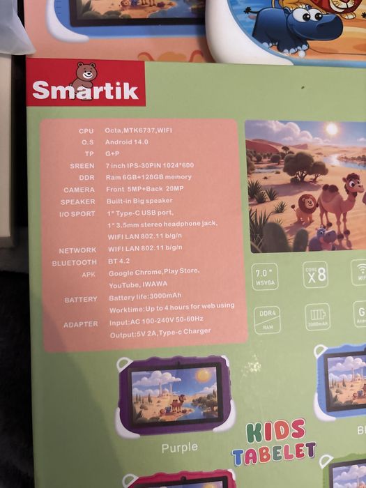 Новый детский планшет Smartik Kids Tab+ ST500 7” Android 14 (6/128 ГБ)