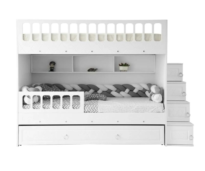 100% MDF Двуетажно детско легло със странични стълби