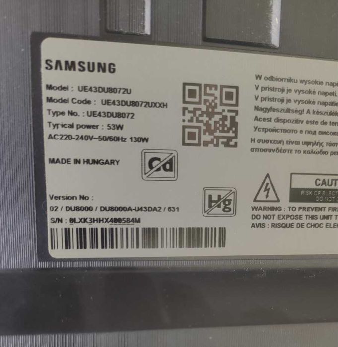 TV SAMSUNG UE43DU8072U 2024г за части