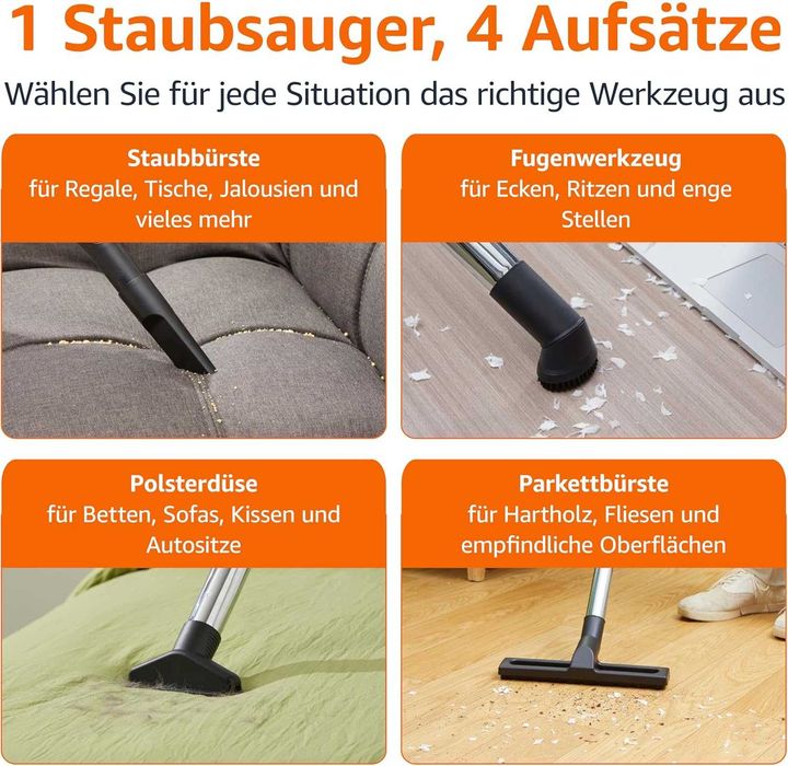 Прахосмукачка без торба Amazon Basics, 1,7л, HEPA филтър, 850 W, лека