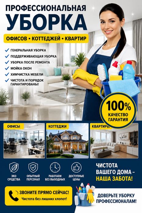 Клининг,Уборка офисов,коттэджей,квартир