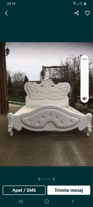 Pat dormitor sculptat alb perlat