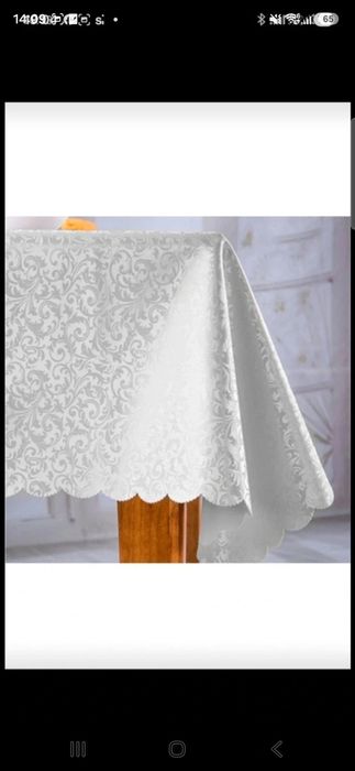 Față de masa din damasc satinat, alb luminos 120/220 cm, sigilata
