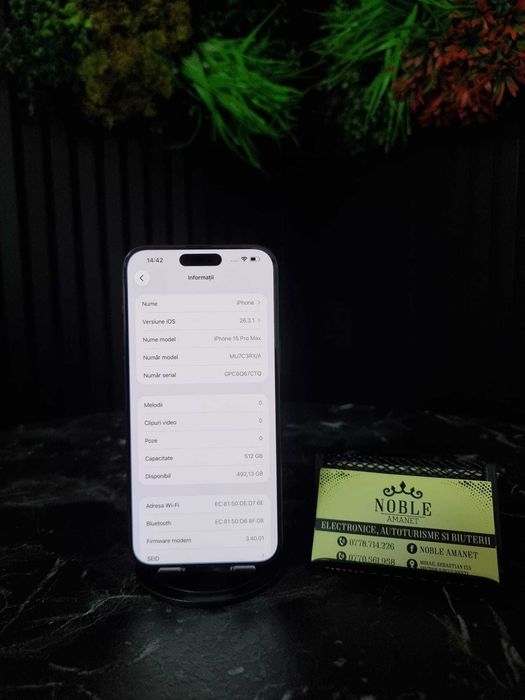 Noble Amanet - iPhone 15 Pro Max, Space Black, 512 GB, Bat:84%