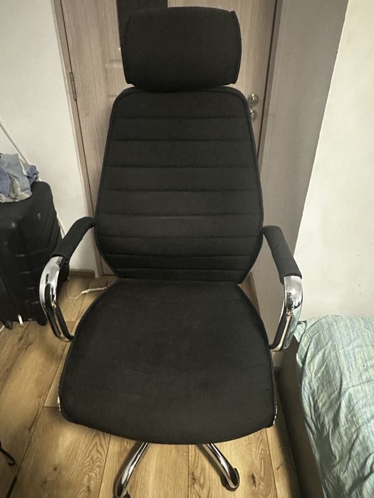 Vand scaun de birou ergonomic kring walter, cu tetiera, stofa+piele ecologica, negru