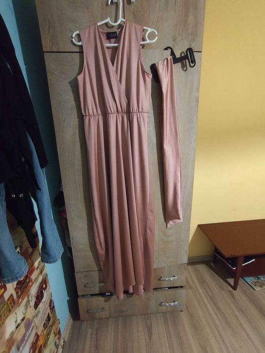 Официална дълга розова рокля