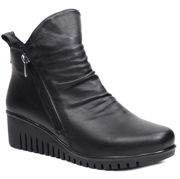 Ghete botine dama Anna Viotti, negru, piele naturala, toc 3cm, size 38