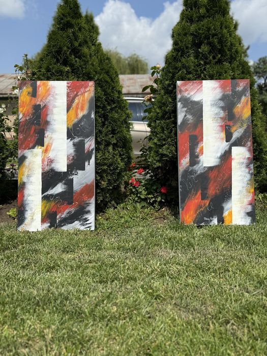 Set 2 tablouri pictate manual – energie pozitivă & design unic