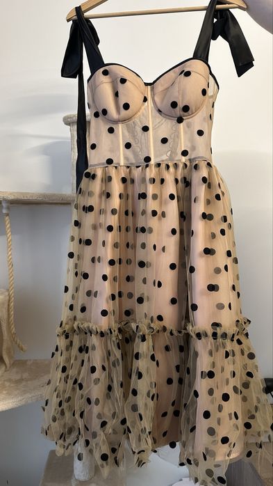 Rochie M Oana Nutu maro/roz pudrat cu buline negre