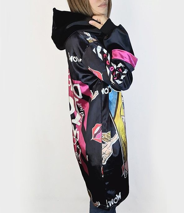 Hanorac Colorat Lung\ , Rochie cu gluga, din catifea, imprimeu desene