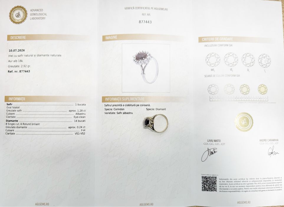Inel din aur 18k cu safir si diamante naturale