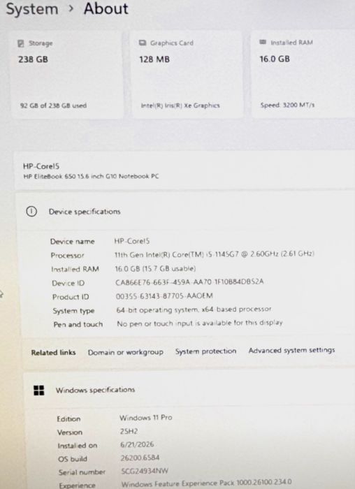 HP EliteBook Laptop 14” 16GB mem si 256 SSD