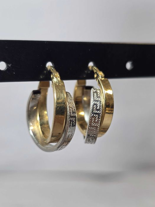 Cercei Bicolori din Aur 14K cu Design Elegant și Finisaj Texturat