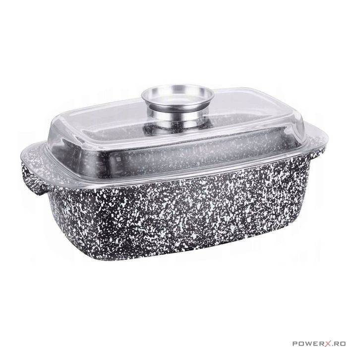 Vas pentru cuptor termorezistent, strat antiaderent marmura, cu capac,