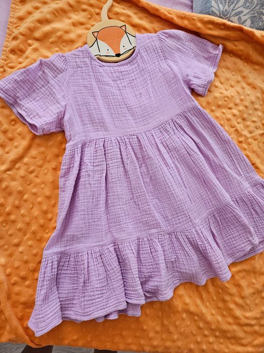 Rochie fetite, maneci scurte, 3-4 ani, bumbac muselina