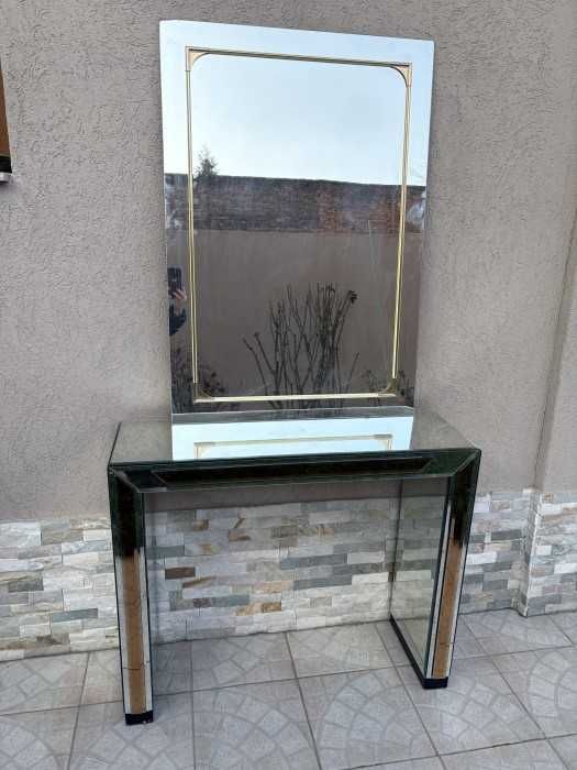 Eleganta consola cu oglinda-in stil Hollywood Regency-cromatica bicolora-Italia
