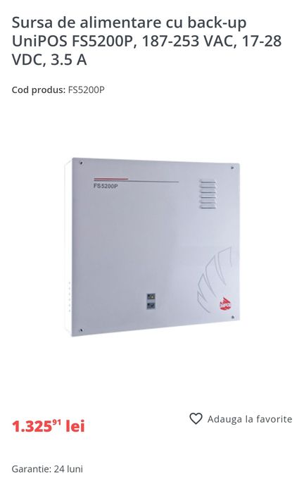 Sursa de alimentare cu back-up UniPOS FS5200P, 187-253 VAC, 17-28 VDC