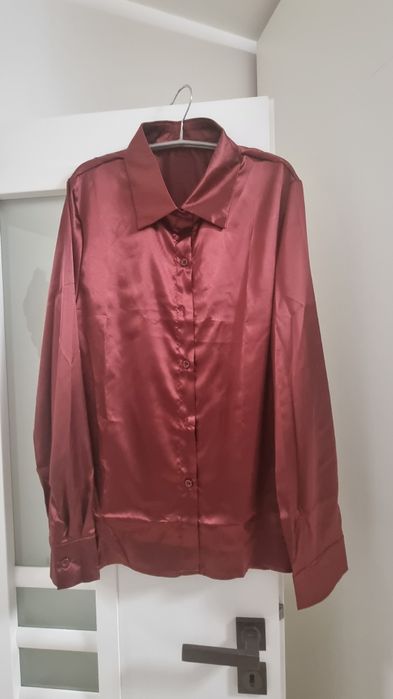 Nou camasa satin rosu bordo xl