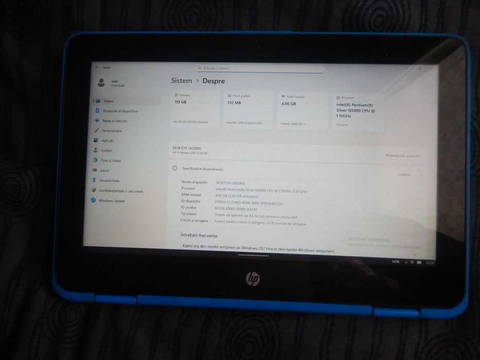 laptop si tableta hp probook x2 detachable 11 g3,ssd128gb,ram 4 Gb,windows 11