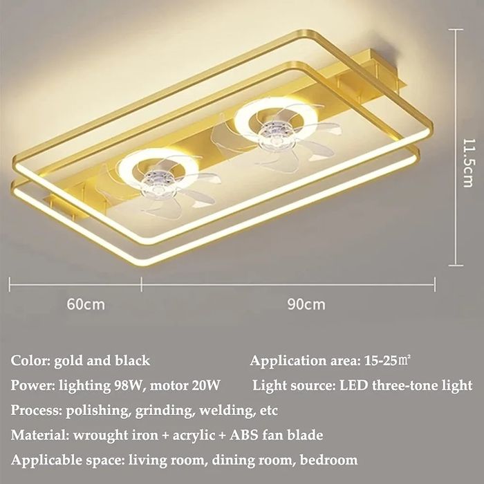 LED Правоъгълна таванна лампа с вентилатори с дистанционно