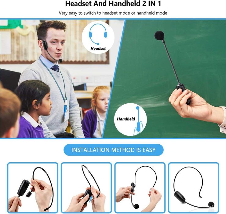 UHF безжична система за слушалки с микрофон, 1/8" и 1/4" жак