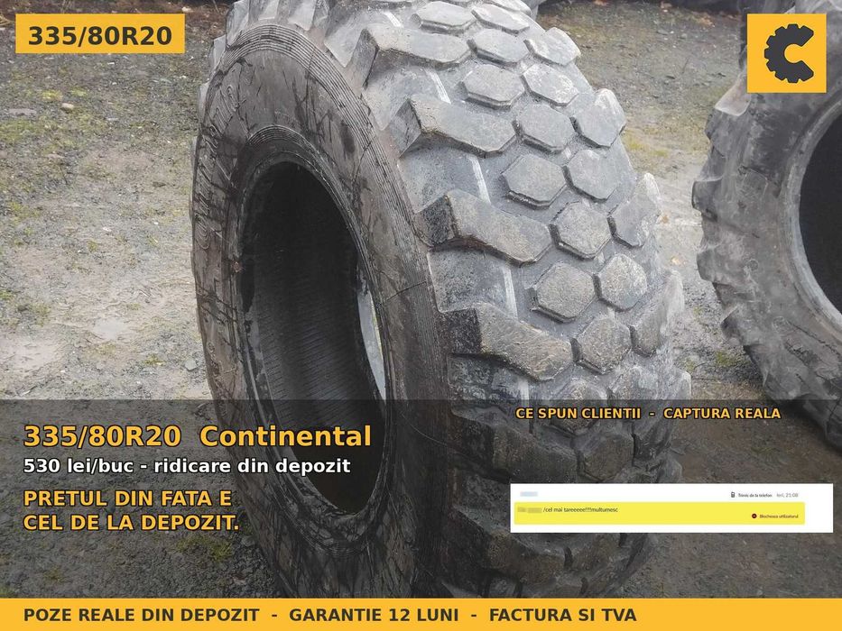 CAUCIUCURI 335/80R20 12.5R20 335 80 R20 Continental Anvelope Buldoexcavator Incarcator Frontal Telescopic JCB Manitou Santier SH GARANTIE Factura TVA