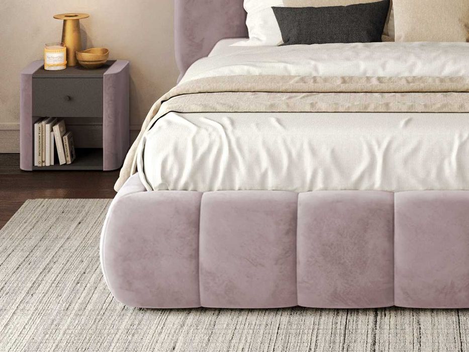 Pat Tapitat Espera tip bubble cu somiera fixa Roz Velluto 14 - Transport Gratuit