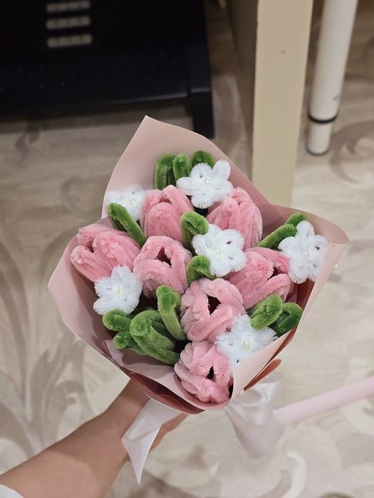 Тюльпаны из пушистой проволоки (синельной)