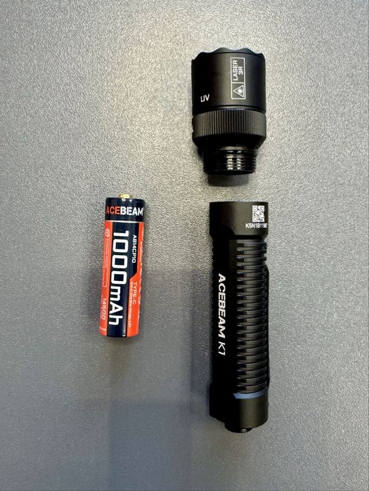 Мощен фенер ACEBEAM K1 3-в-1 | Бяла светлина + UV + зелен лазер | Компактен EDC