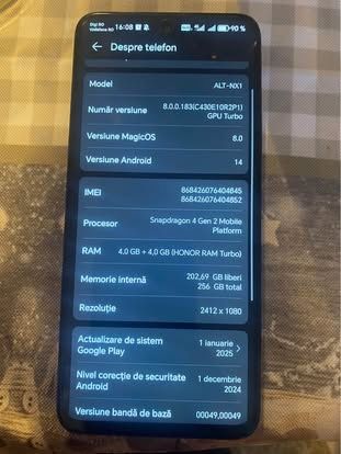 Telefon mobil Honor 200 Smart, 4GB RAM, 256GB, 5G, Midnight Black