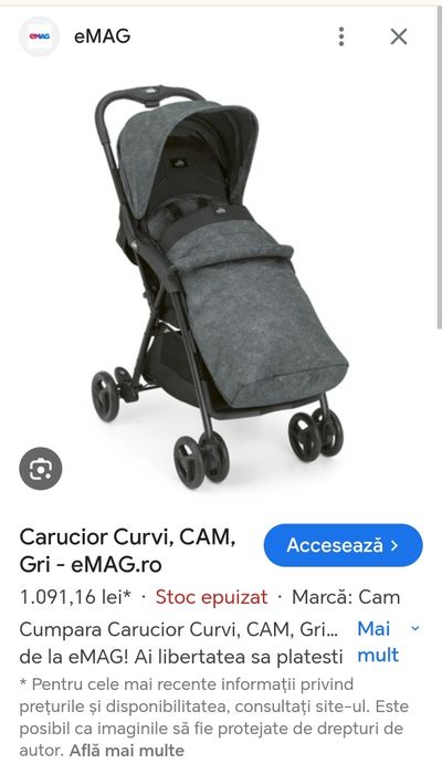 Cărucior cam curvi gri sport copii 0-3 ani