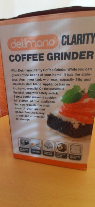 Râșniță electrică Delimano Clarity Coffee Grinder albă, nouă