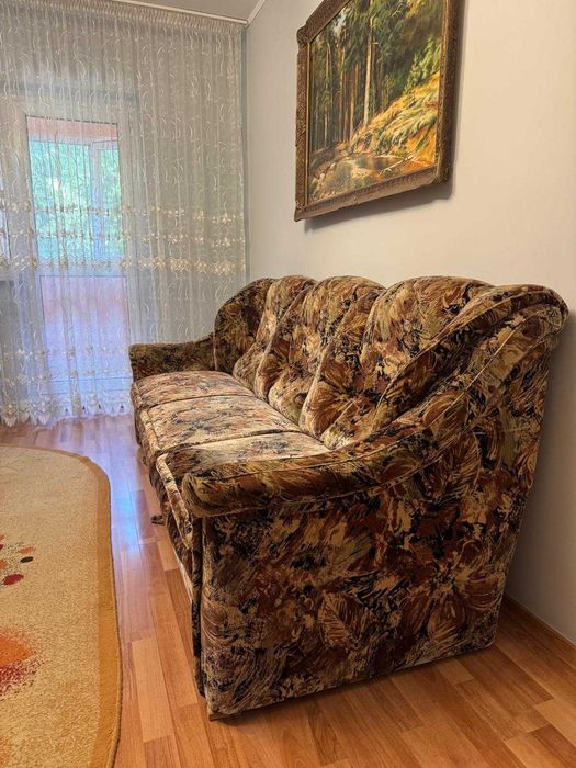 Set canapea extensibilă +2 fotolii pentru living, imitație catifea floral
