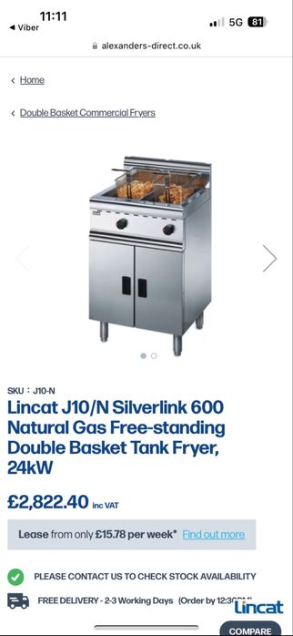 Двоен газов фритюрник lincat 2х10 лтр