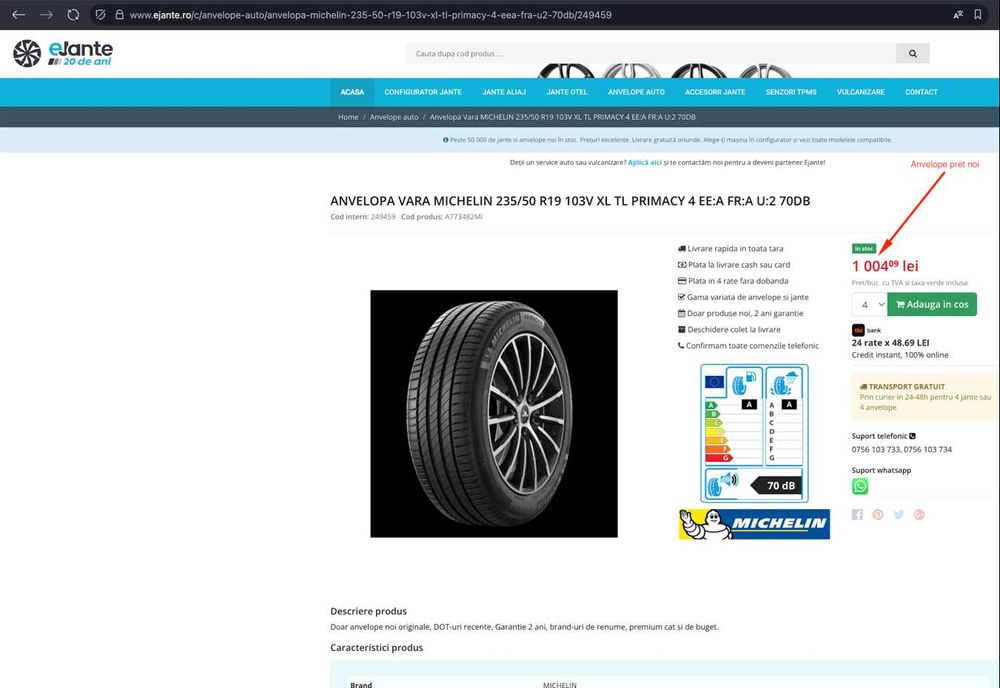 Set 4 Jante Kia Sportage 19 zoli Noi + 4 Anvelope Michelin Primacy Noi