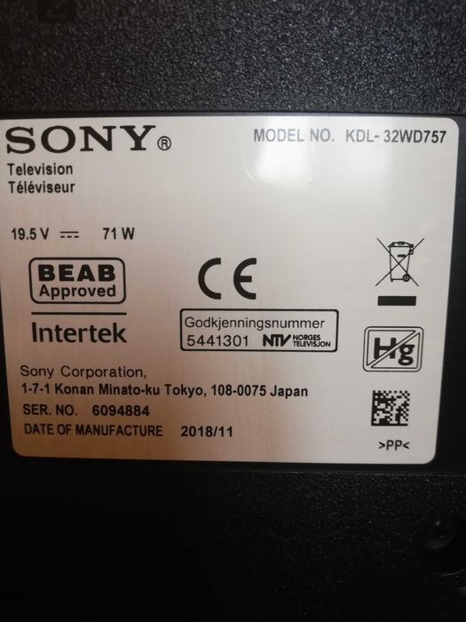 Телевизор Sony Bravia 32" (81cm) Smart Led Edge Full HD 1920 x 1080 pixels IPS,WIFI.Модел 32WD757