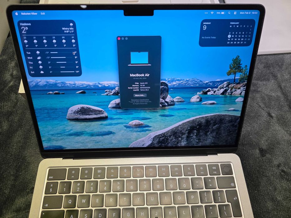 КАТО НОВ 256GB Apple MacBook Air 13.6'' M3 / 16GB Гаранция Зора 2027г.