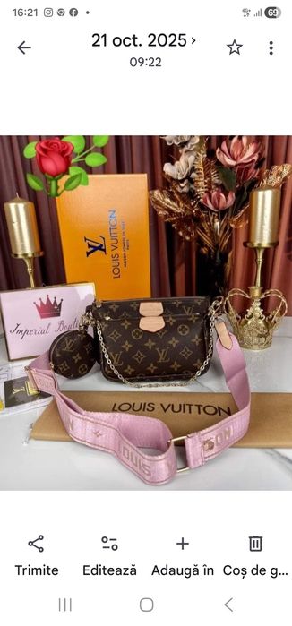 Geanta 3 in 1 LV,logo metalic auriu, saculet, etichetă