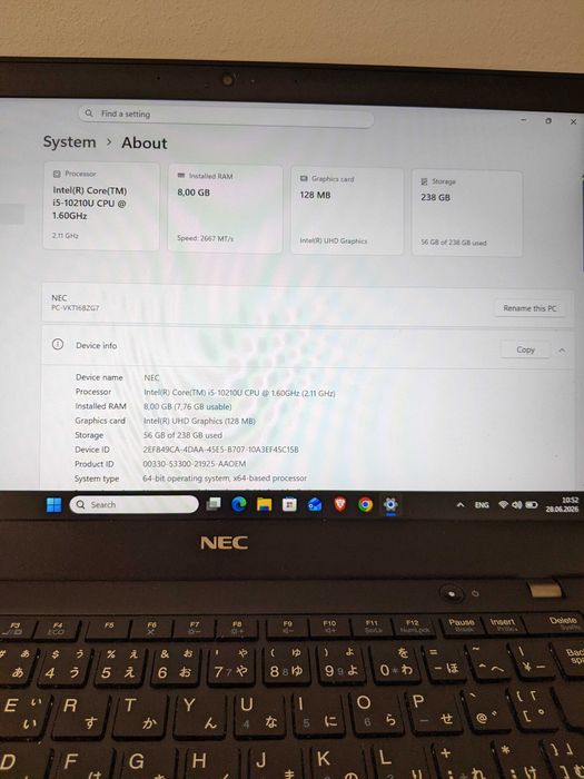 Laptop NEC (Lenovo) Versa Pro VB-7 Intel i5-10210U 8 GB RAM DDR4 256 GB SSD Ecram 13 inch Full HD Made in Japan