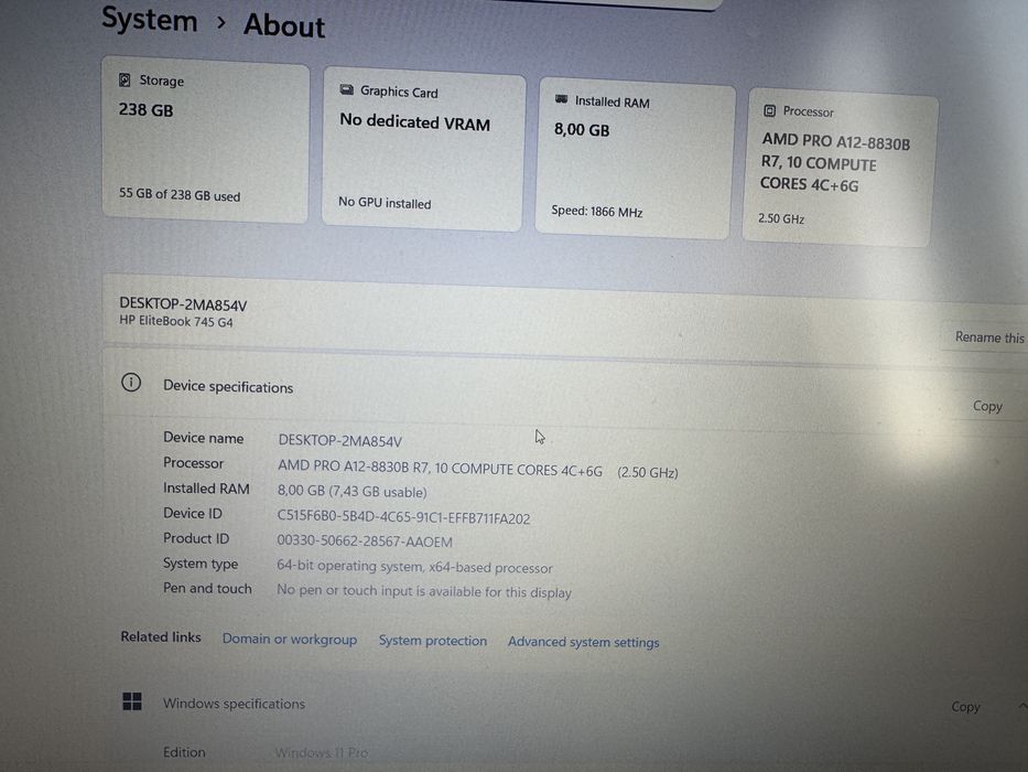 Лаптоп HP elitebook 745 G4