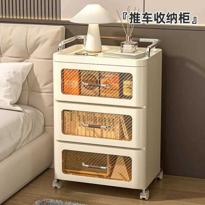 Пластиковая прикроватная тумба c  ящиками передвижная на колесиках