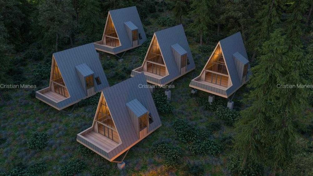 Complex A-Frame – 2 cabane construite + 3 în proiect (AC) - suprafata 2157 mp