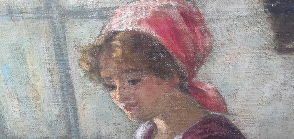 Tablou vechi - gospodina - semnat indescifrabil