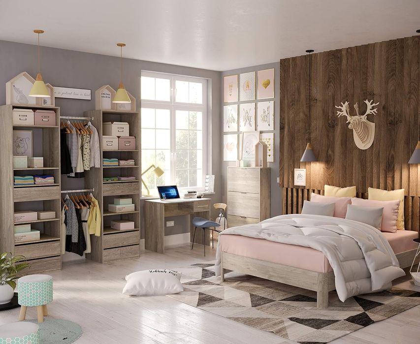 Dulap modular reglabil stejar  , polițe și sertare configurabile, tip dressing/bibliotecă