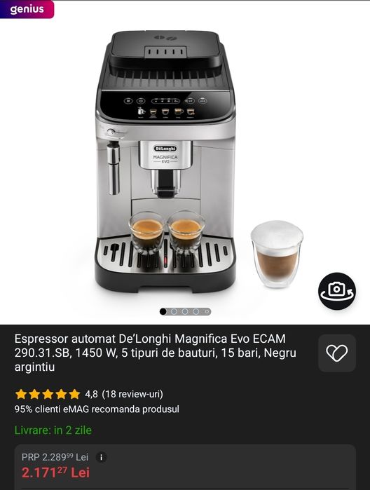 Espressor automat De'Longhi Magnifica Evo ECAM