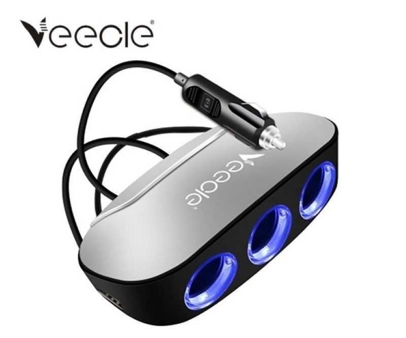 Автомобилен разклонител за запалка с USB и LED