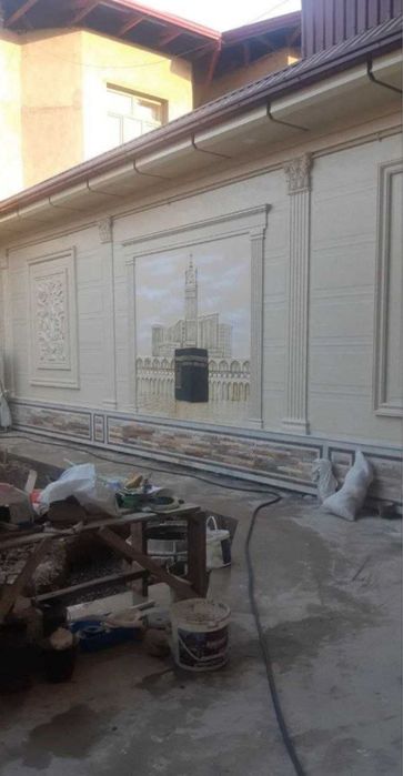 Фасад. Жидкий ТРАВЕРТИН. 16 йиллик Профессионал Усталар Хизмати