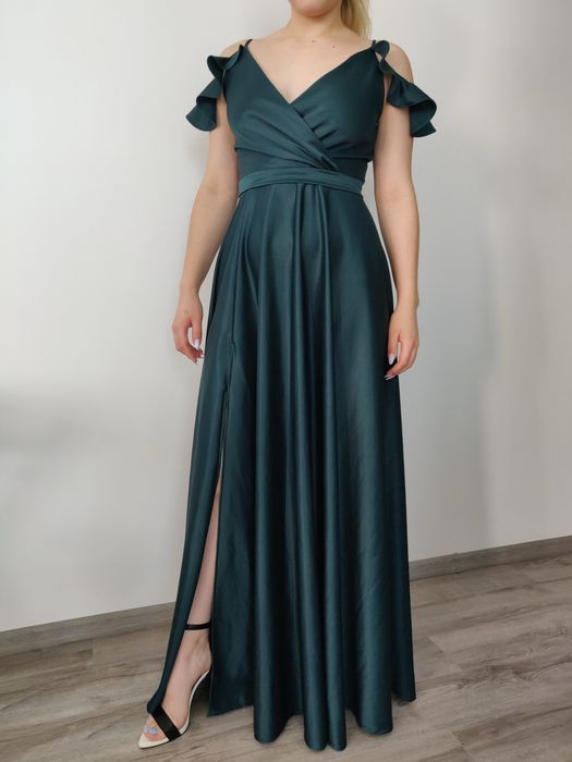 Rochie eleganta de seara (verde smarald) tafta elastica